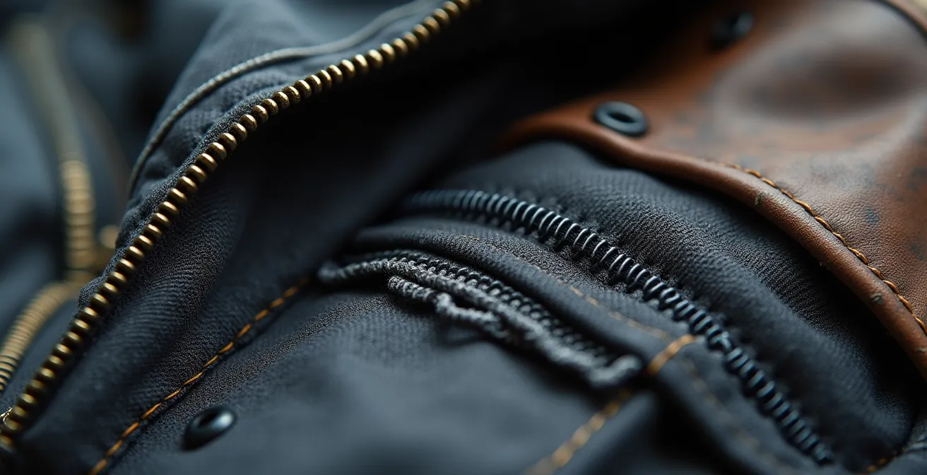 Nahaufnahme verschiedener Texturen und Materialien in einem urbanen Outfit