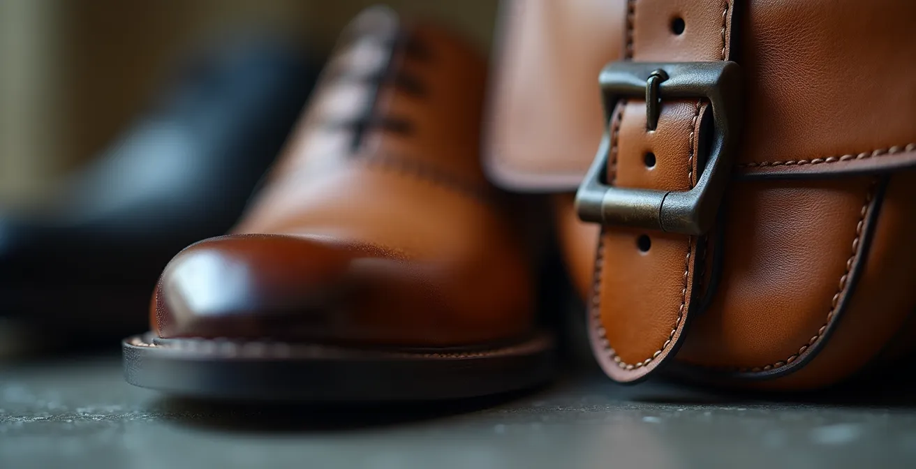 Hochwertige Business-Schuhe und Tasche als wichtige Details