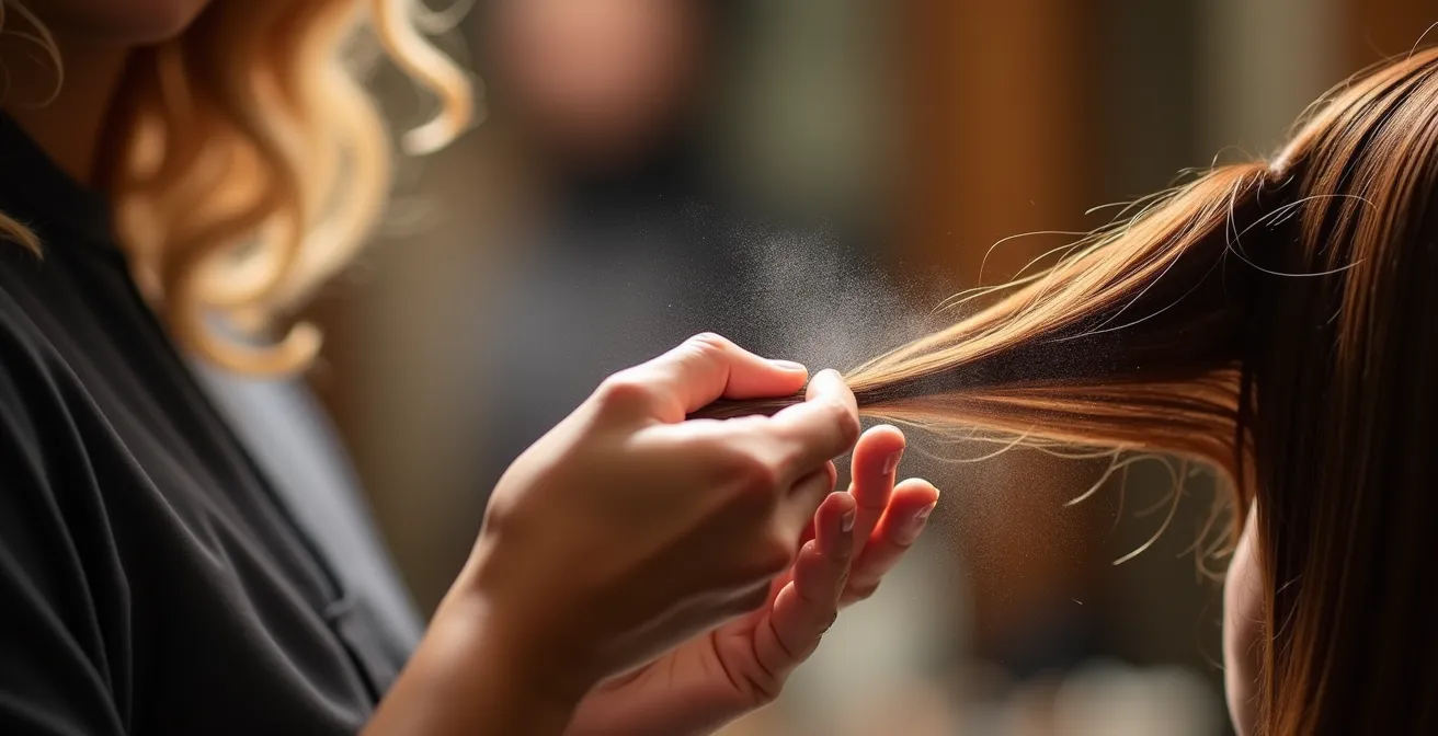 Nahaufnahme der Haarvorbereitung für eine elegante Hochsteckfrisur