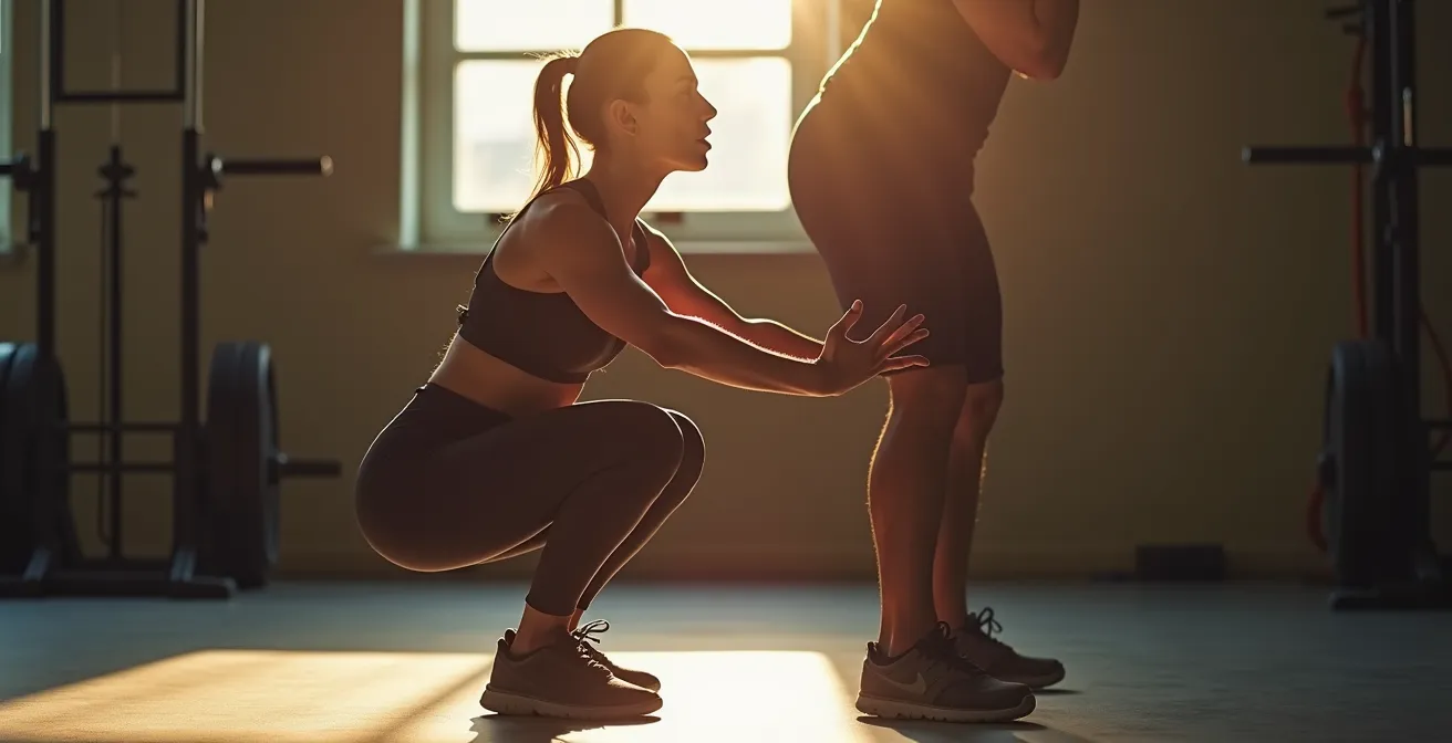 Seitliche Ansicht einer perfekten Kniebeuge mit korrekter Biomechanik