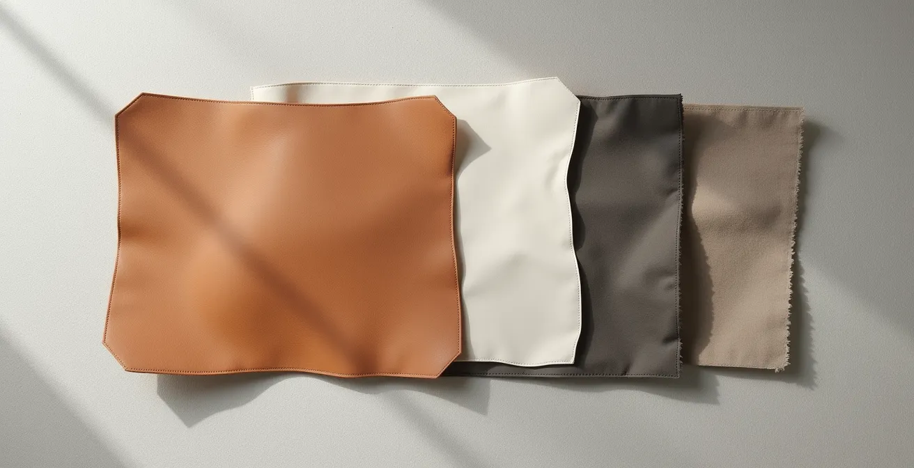 Verschiedene Luxustaschenmaterialien in Nahaufnahme nebeneinander