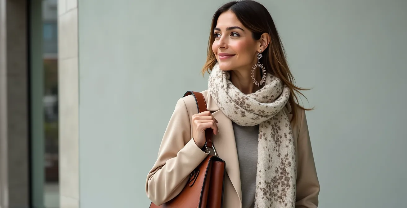 Stilvolle Accessoire-Kombination mit thematischer Verbindung statt exakter Farbabstimmung