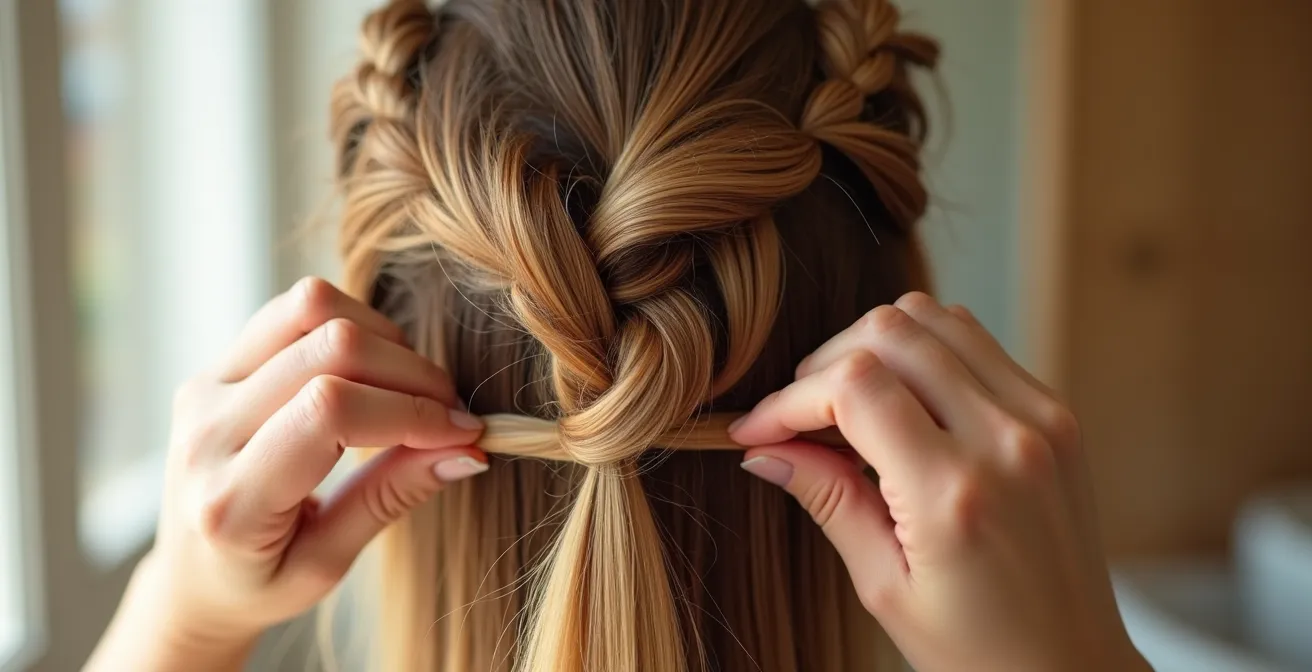 Detailaufnahme der Rope Braid Flechtmethode für natürliche Wellen ohne Hitze