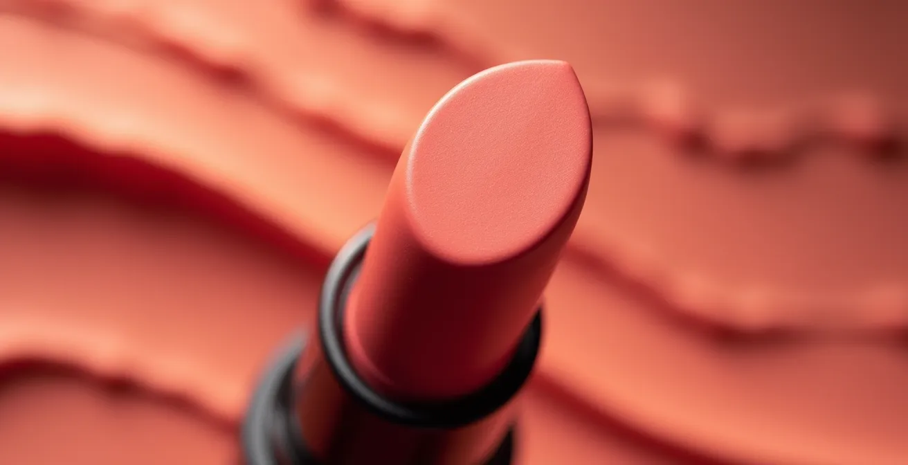Extreme Nahaufnahme der seidigen Textur eines Satin-Lippenstifts