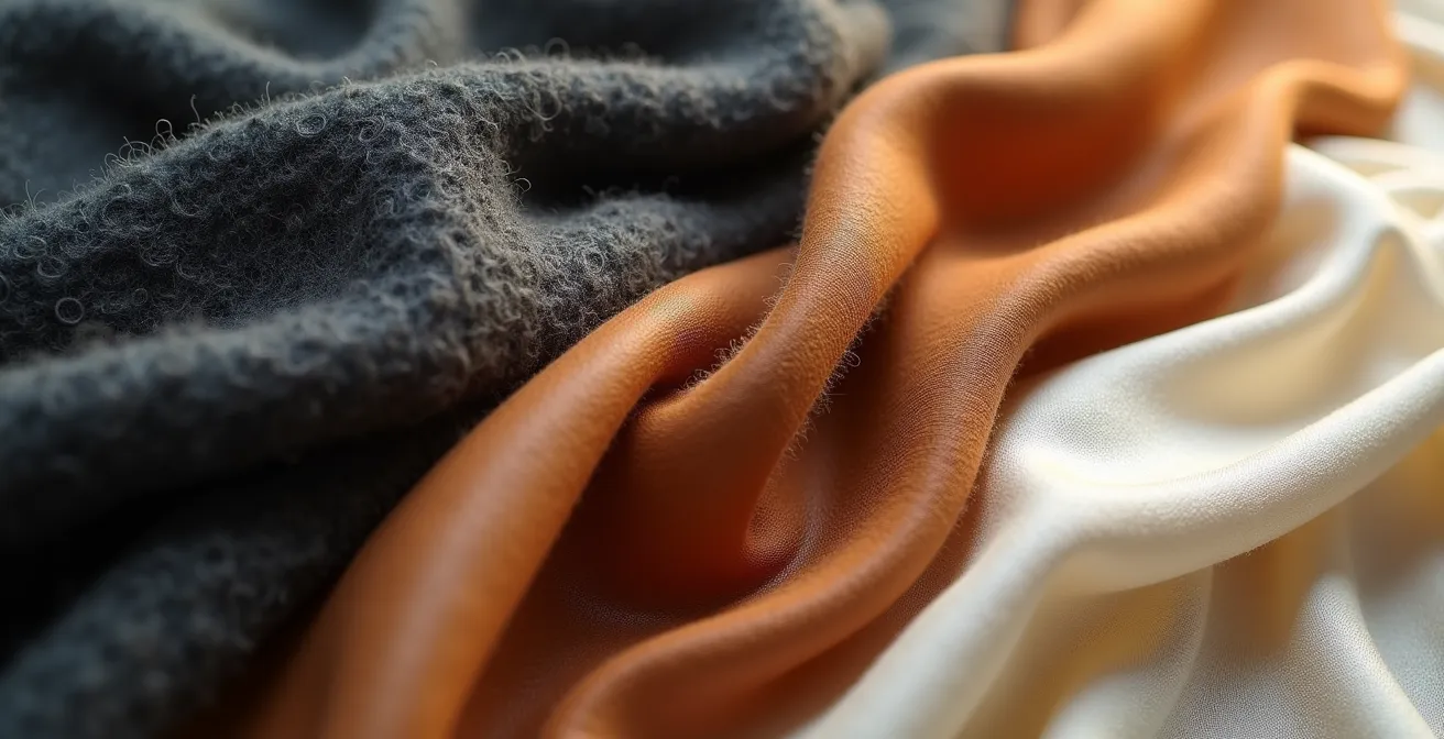 Nahaufnahme verschiedener Stofftexturen in harmonischer Anordnung