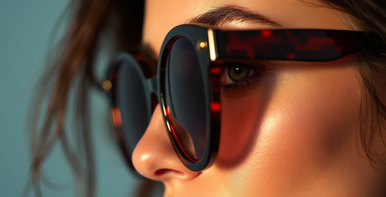 Detailaufnahme einer Statement-Brille mit harmonischem Styling